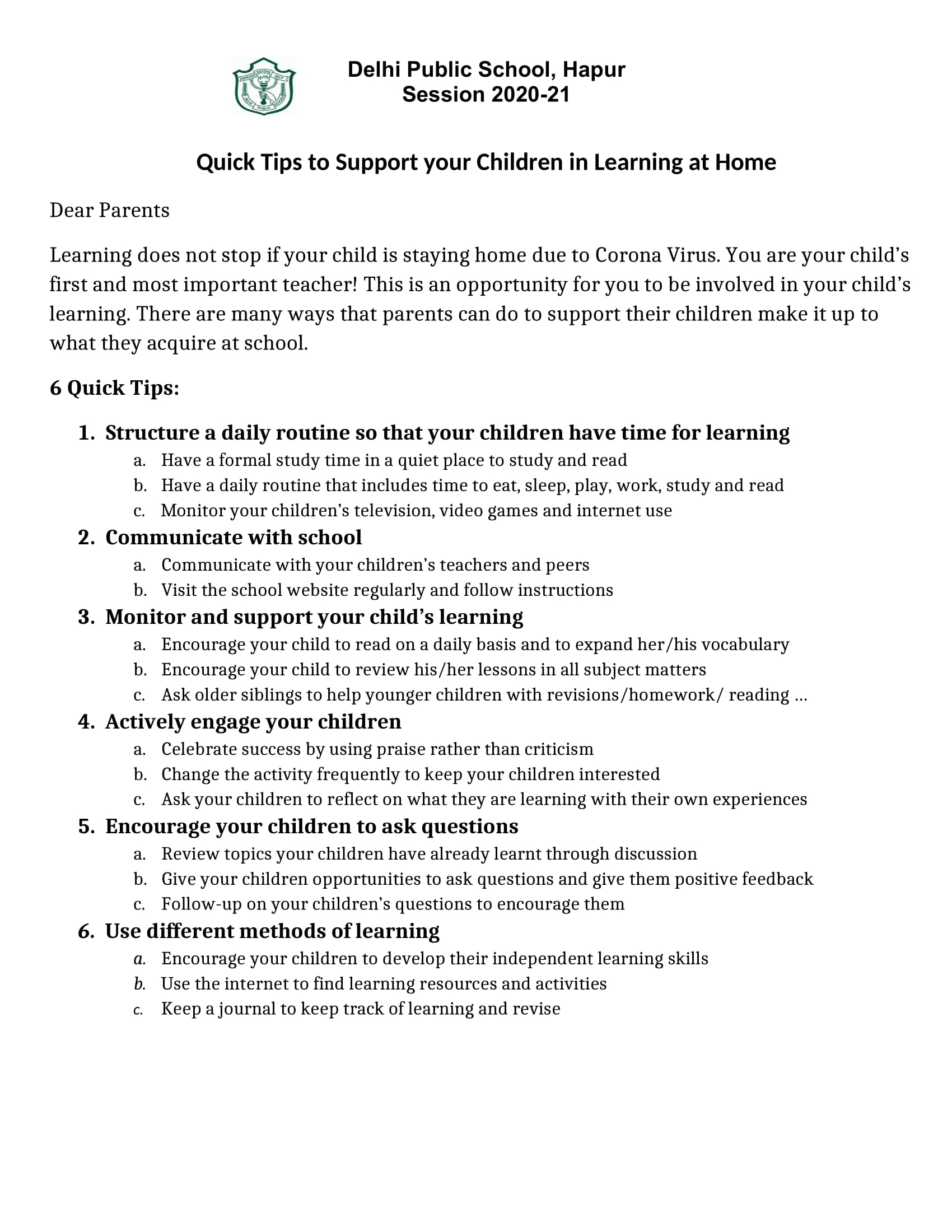 GUIDELINES FOR PARENTS Page 2